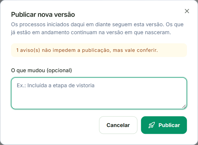 Janela Publicar nova versão