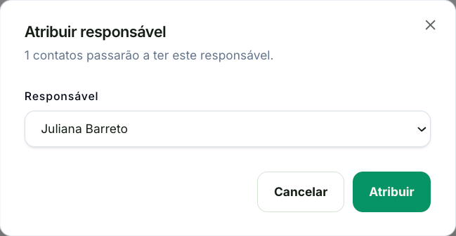 Janela Atribuir responsável com a lista de pessoas da equipe