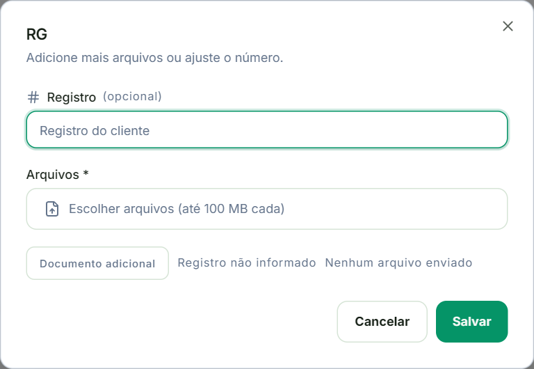 Janela de envio de documento aberta a partir do requisito